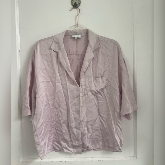 Vince Short Sleeve Satin Silk Pajama Top in Pale Iris Size M $295 - Picture 2 of 6